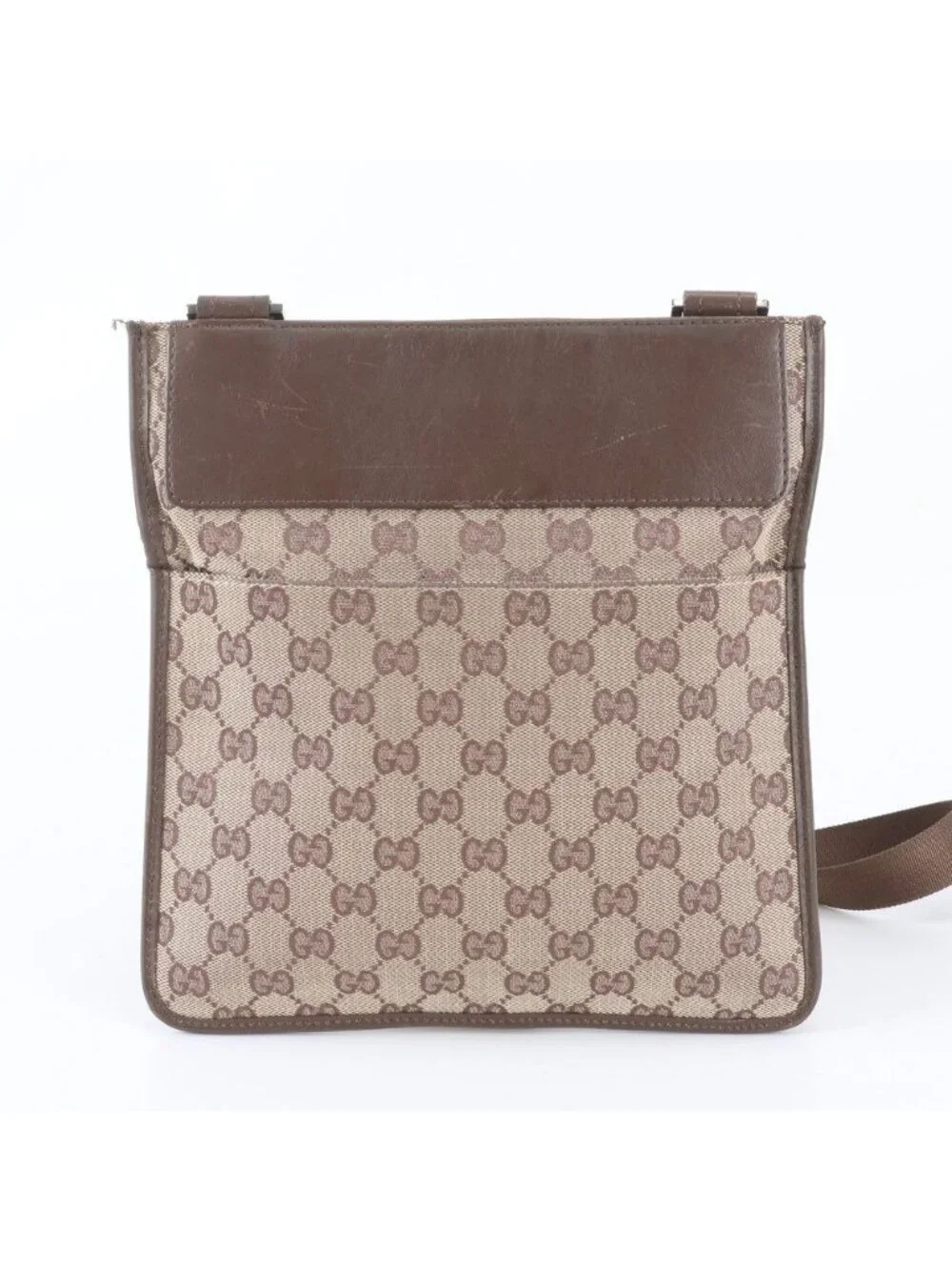 Gucci GG Canvas 019 Leather Shoulder Bag Crossbody Messenger Brown